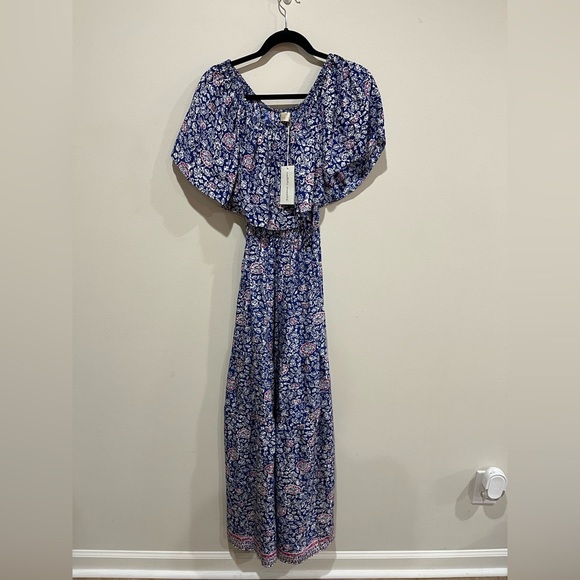 NWT Natalie Martin 100% Silk Naomi Floral Print Pelicano Blue Maxi Dress Size S - Picture 2 of 11